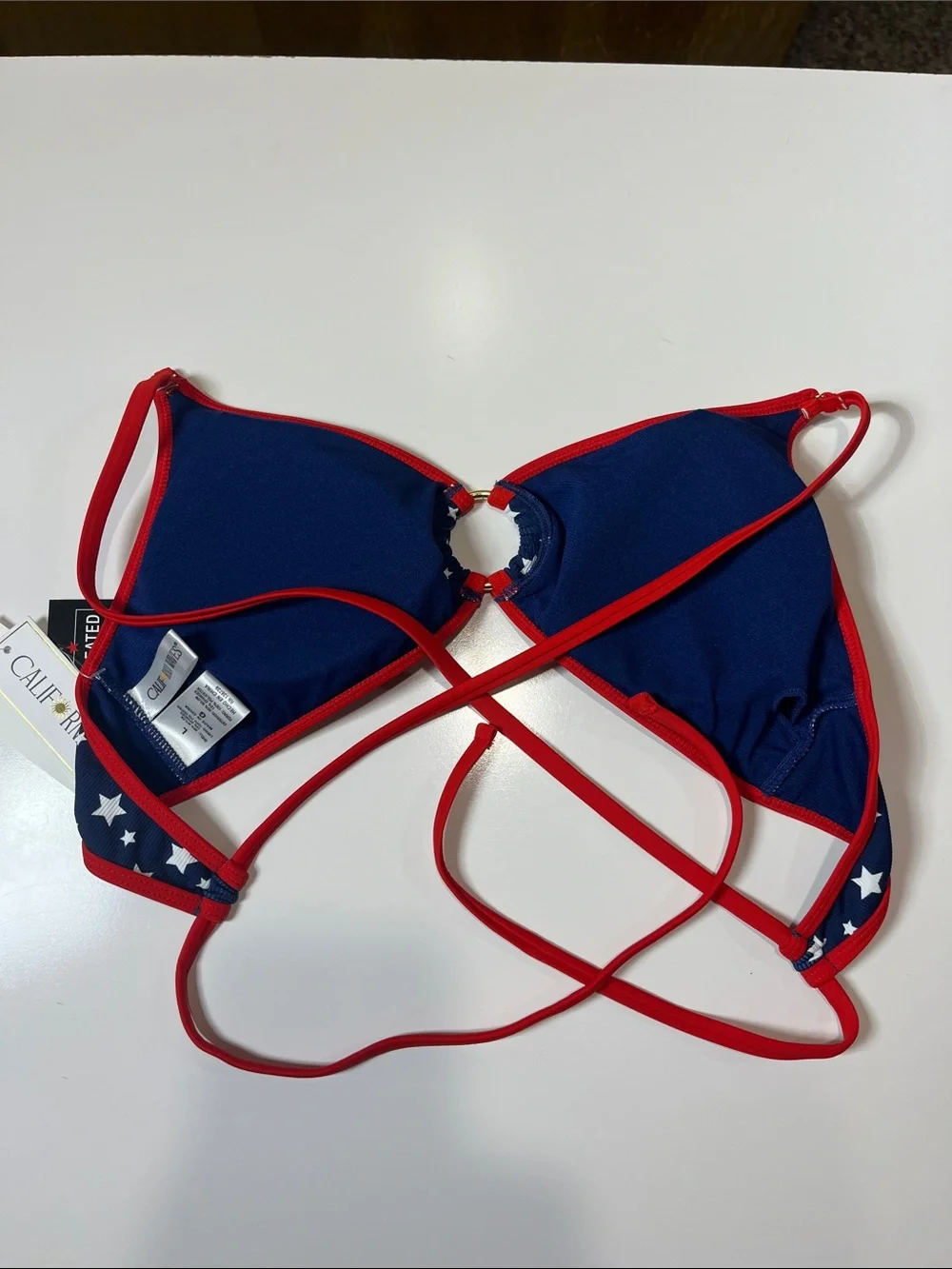 NWT Center Ring Bikini Top Red/White/Blue Sz L